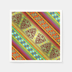 Colourful African Masks Stripe Kente Pattern Napkin