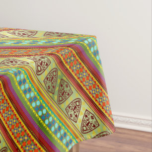 Colourful African Masks Stripe Kente Pattern Tablecloth