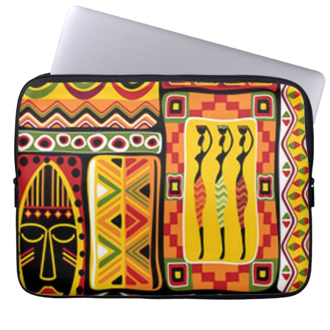 Colourful African Pattern Print Collage Laptop Sleeve (Front)