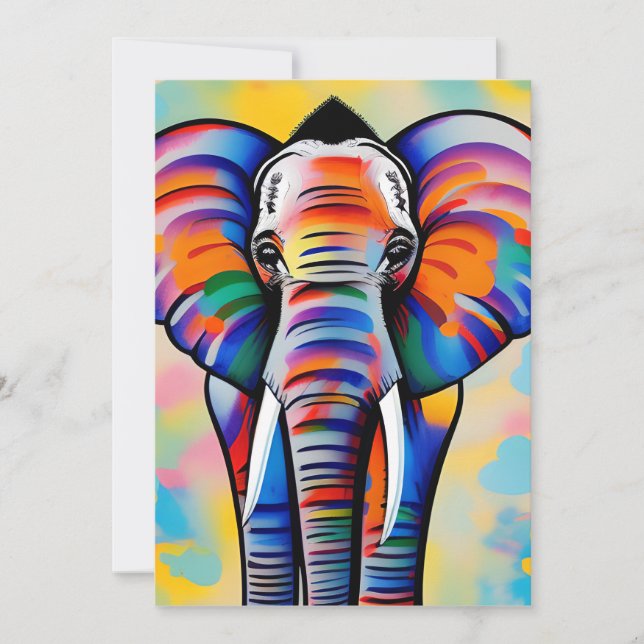 Colourful African Safari Elephant Holiday Card (Front)
