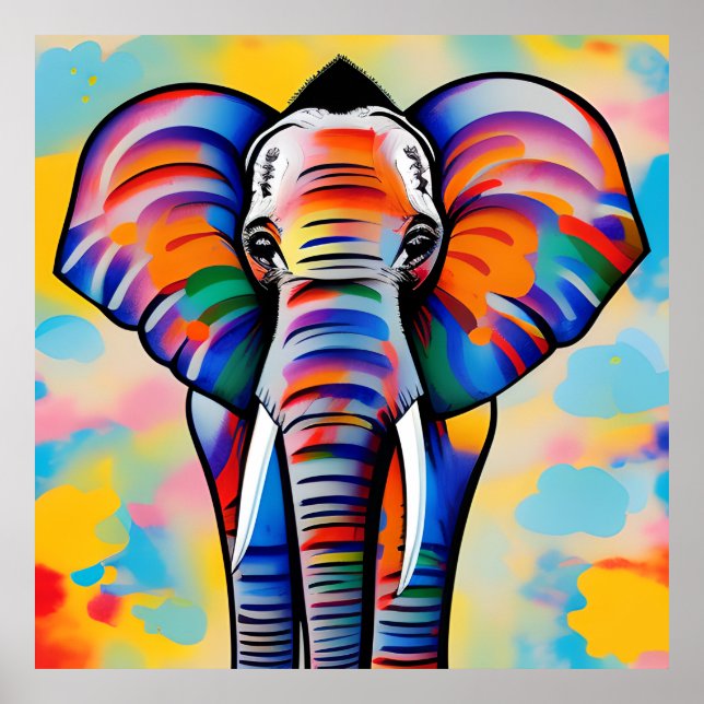 Colourful African Safari Elephant Poster (Front)