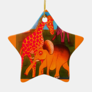 Colourful  African wild animal safari colours Ceramic Tree Decoration