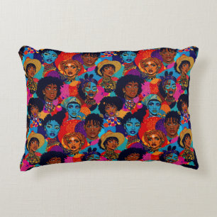 Colourful African women on blue Decorative Cushion