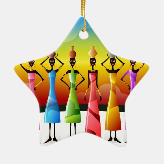 Colourful African Women with Vessels Ceramic Ornament (Back)