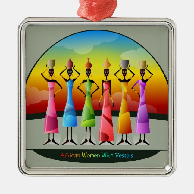 Colourful African Women with Vessels Metal Ornament (Front)