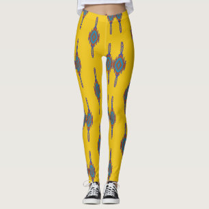 Colourful African yoga Yellow and blue pattern Leggings