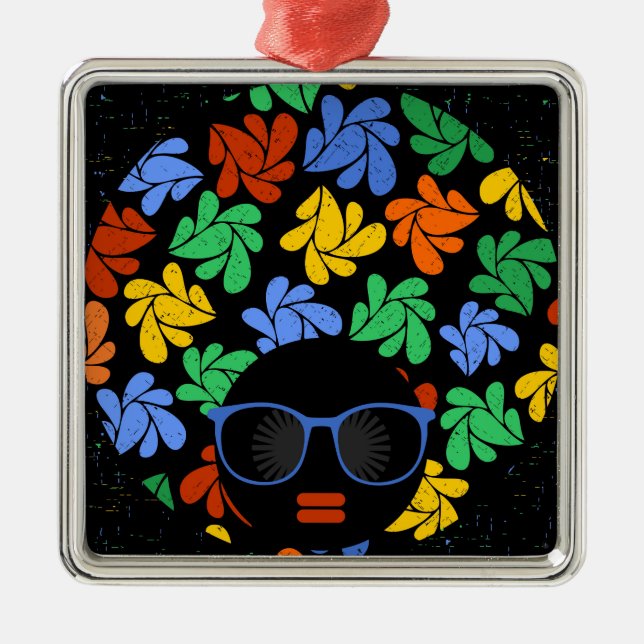 Colourful Afro Love Metal Tree Decoration (Front)