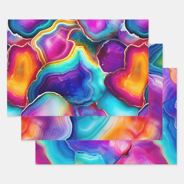 Colourful Agate Abstract with Swirling Layers Wrapping Paper Sheet (Set)