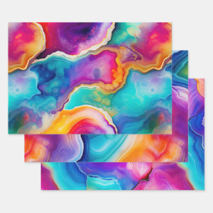 Colourful Agate Abstract with Swirling Layers Wrapping Paper Sheet