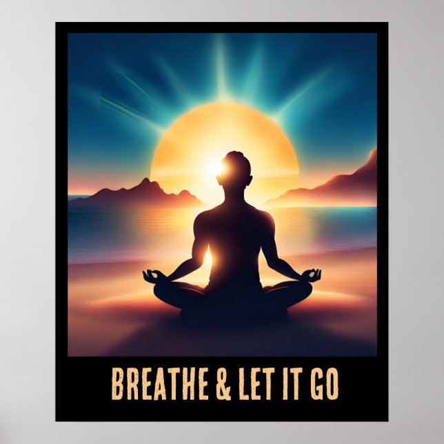Colourful Ai Motivational Yoga Meditation Breathe Poster (Front)