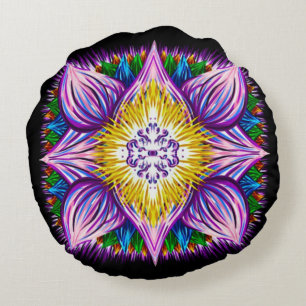 Colourful Airbrush Awakening Lotus Mandala Art Round Cushion