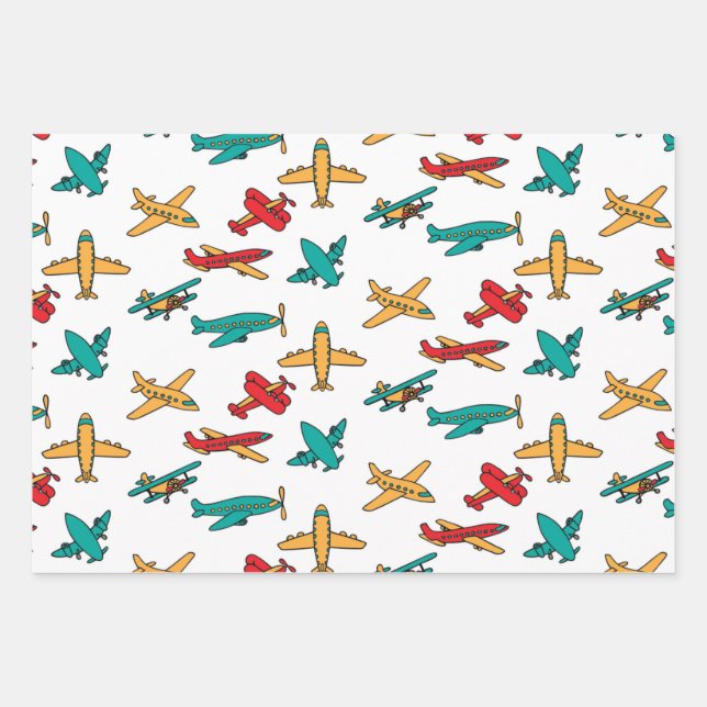 colourful Airplane Pattern White Background Wrapping Paper Sheet (Front)
