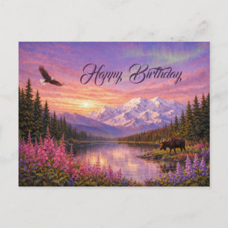 Colourful Alaska Landscape Birthday Postcard