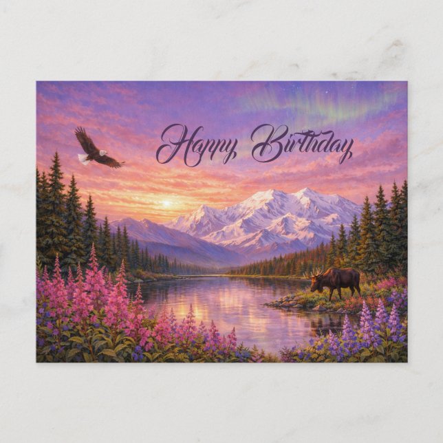 Colourful Alaska Landscape Birthday Postcard (Front)
