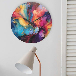 Colourful Alcohol Ink art Large Clock