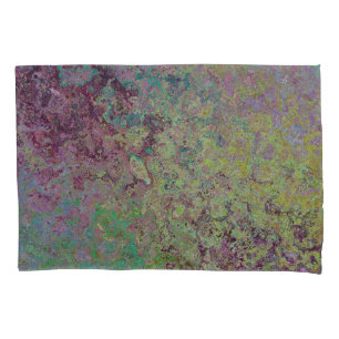 Colourful Alcohol Ink, Green and Burgundy Abstract Pillowcase