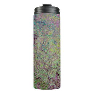 Colourful Alcohol Ink, Green and Burgundy Abstract Thermal Tumbler