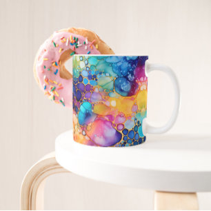 Colourful alcohol ink modern watercolors backgroun coffee mug