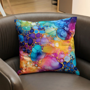 Colourful alcohol ink modern watercolors backgroun cushion