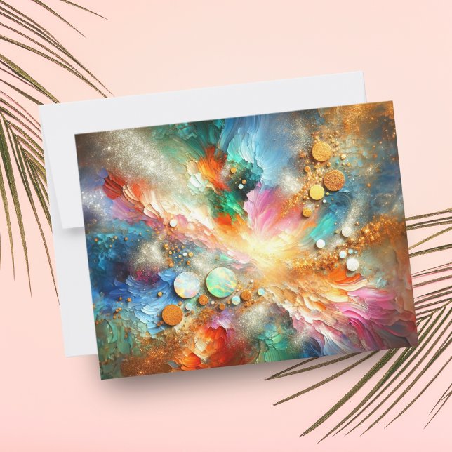 Colourful Alcohol Ink Opal Abstract Art Card (Brighten someone's day with this vibrant opal abstract note card!)