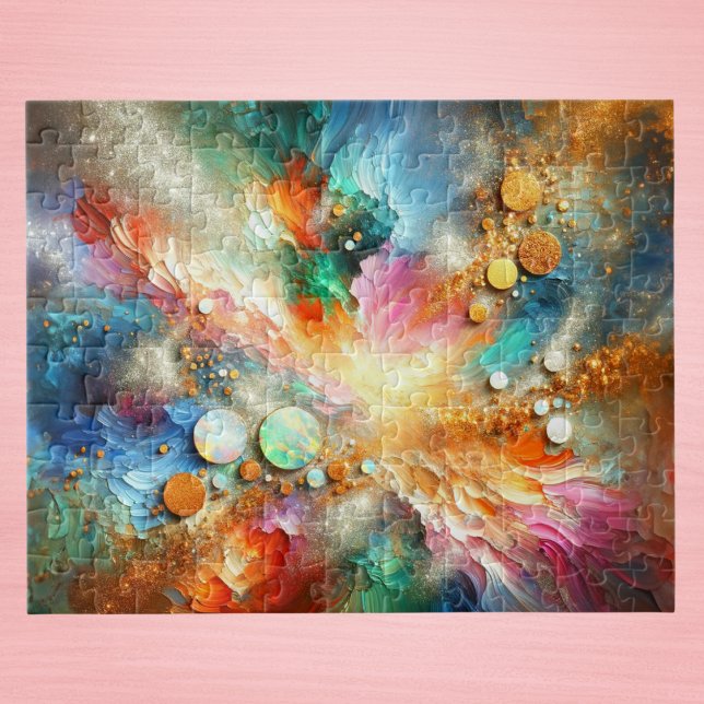Colourful Alcohol Ink Opal Abstract Art Jigsaw Puzzle (A colorful puzzle for abstract art lovers.)