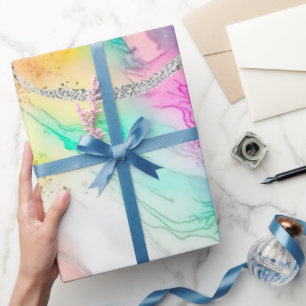 Colourful Alcohol Ink Rainbow Glitter Christmas Wrapping Paper