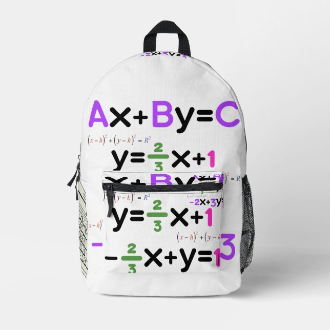 Colourful Algebraic Equations and Math Formulas.  Printed Backpack (Front)