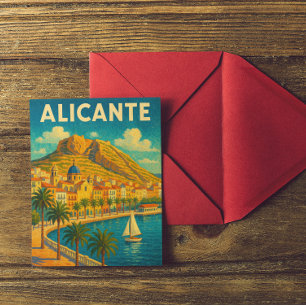 Colourful Alicante Spain Vintage Travel Painting Postcard