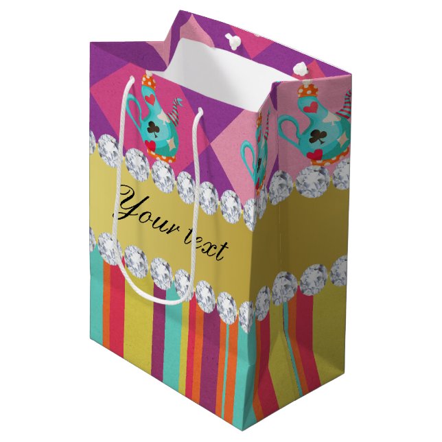 Colourful Alice in Wonderland and Stripes Medium Gift Bag (Front Angled)