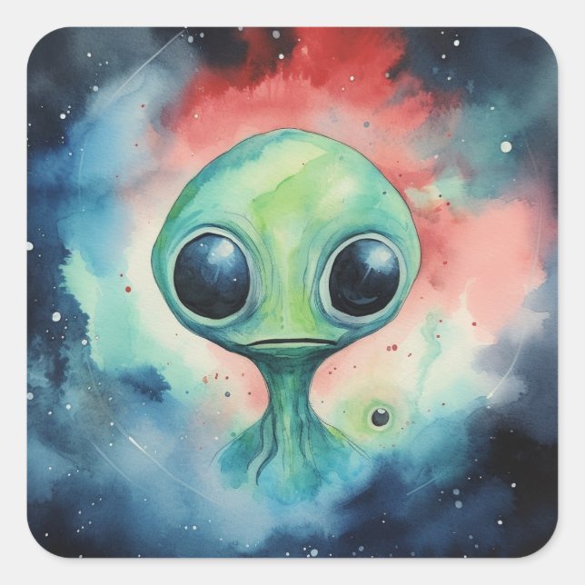 Colourful Alien Martians Galaxy Alien Ufo  Square Sticker (Front)
