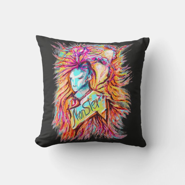 Colourful Alien Monster Art Pen Drawing  Cushion (Front)