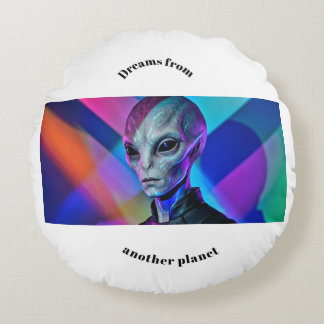 Colourful Alien Visitor - Unique Round Throw Pillo Cushion