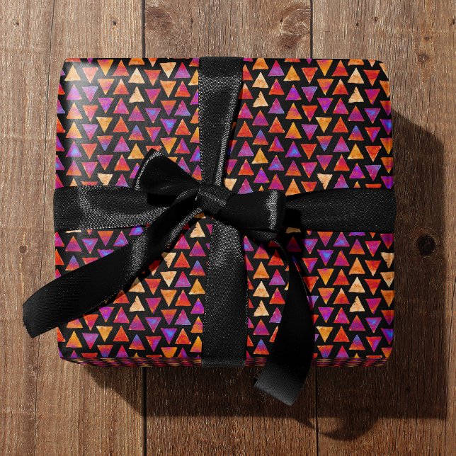 Colourful All Occasion Triangle Pattern  Wrapping Paper (Versatile All Occasion Wrapping Paper. For men or women. Black Ribbon.)