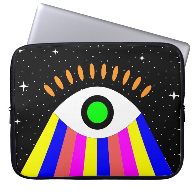 Colourful all seeing eye flat design with stars an laptop sleeve (Front)
