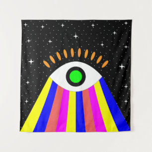 Colourful all seeing eye flat design with stars an tapestry