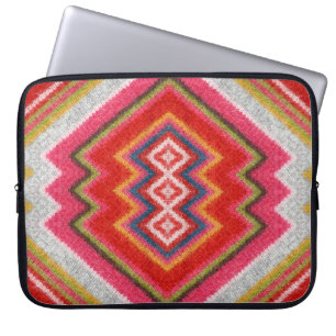 Colourful alpaca mohair sweater ornament closeup. laptop sleeve
