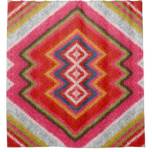 Colourful alpaca mohair sweater ornament closeup. shower curtain