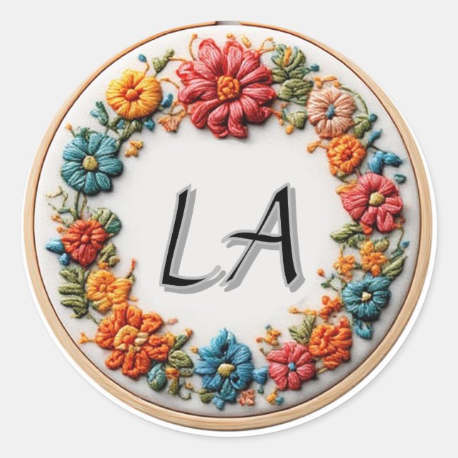 🔤 Colourful Alphabet Custom Embroidery Gift Classic Round Sticker (Front)