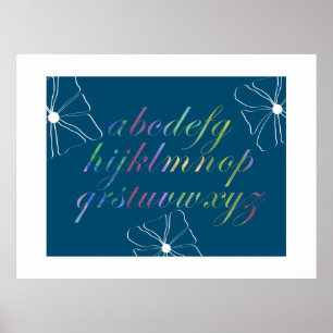 Colourful Alphabet Letters White Floral Line Art Poster