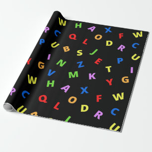 Colourful Alphabet on black background Wrapping Paper