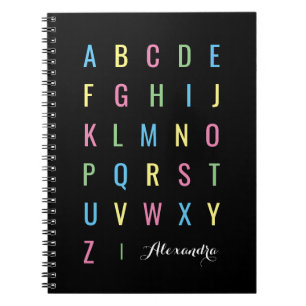Colourful Alphabet on Black Personalised Notebook