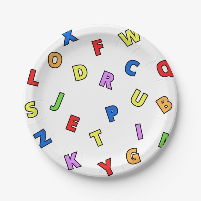 Colourful Alphabet Paper Plates (Front)