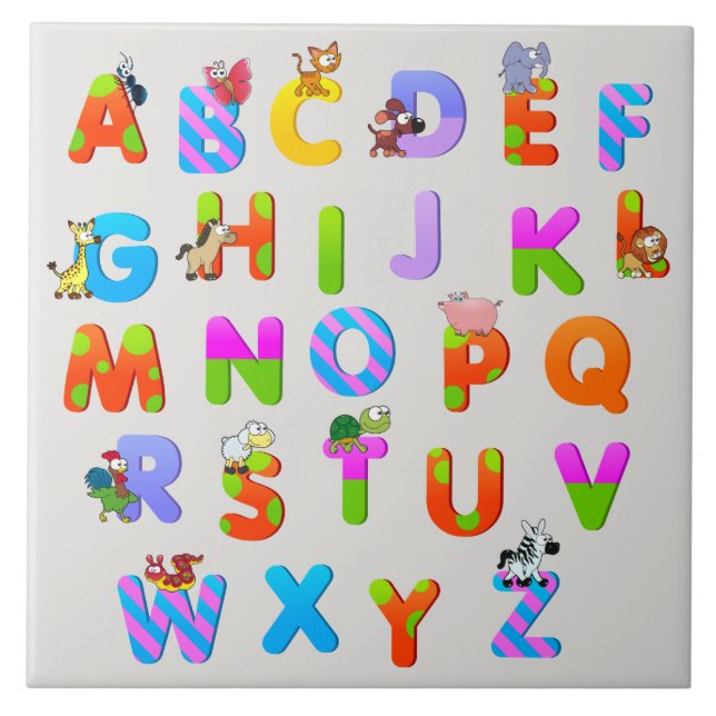 Colourful Alphabetical Letters Ceramic Tile (Front)