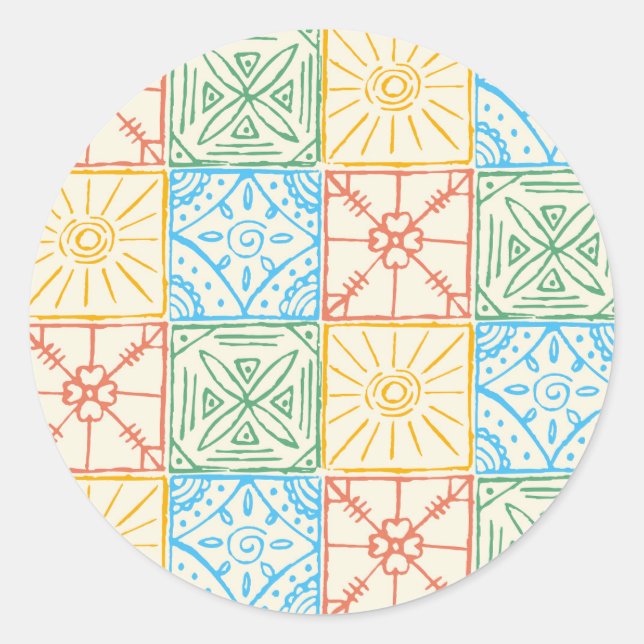 Colourful Amalfi style tile seamless pattern Classic Round Sticker (Front)