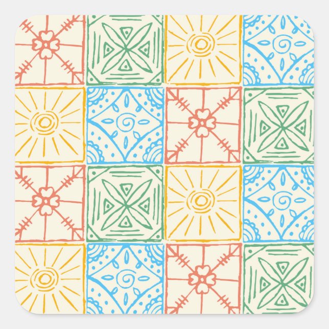 Colourful Amalfi style tile seamless pattern Square Sticker (Front)