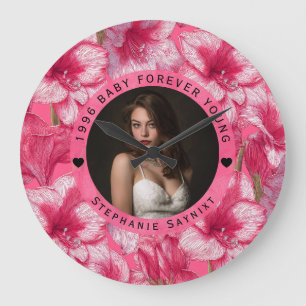 Colourful Amaryllis Female Birthday Celebration Large Clock