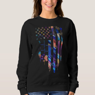 Colourful American Flag Heartbeat Paw Print Cat Mu Sweatshirt