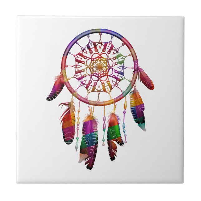 Colourful American Indian Dreamcatcher Ceramic Tile (Front)