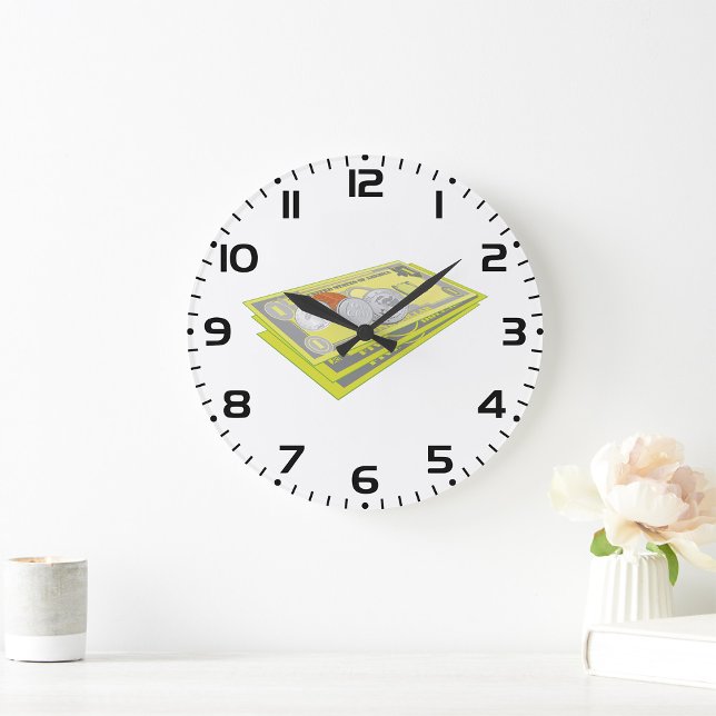 Colourful American Money Cash and Coins  Large Clock (Creator Uploaded)