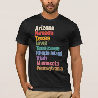Colourful American States Typography T-Shirt